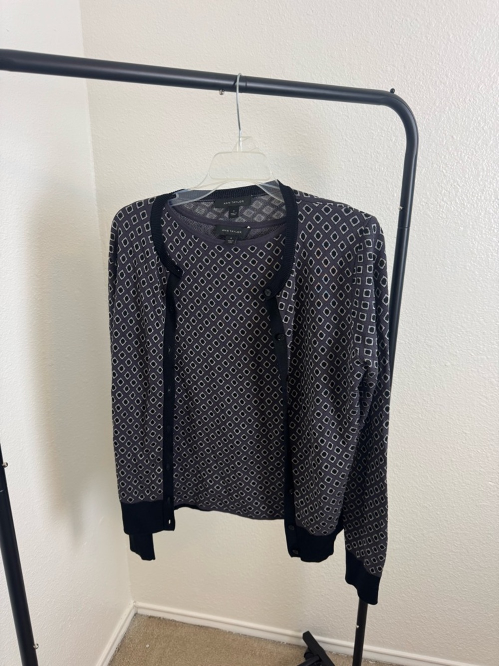 Ann Taylor Black & White Geometric Cardigan Set